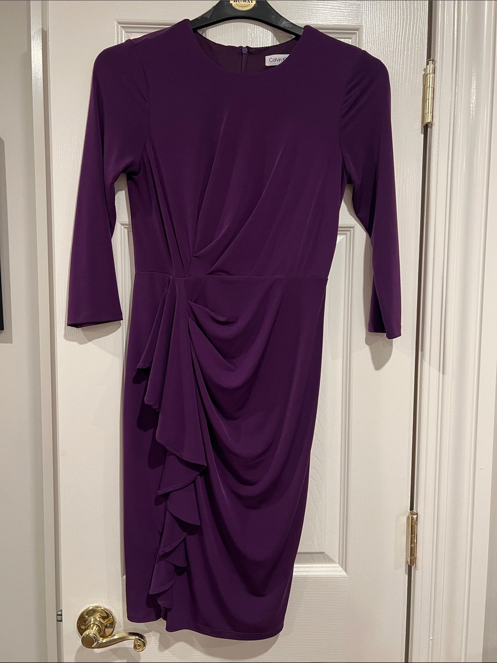 Calvin Klein Deep Purple Draped Midi Sheath Dress- size 2